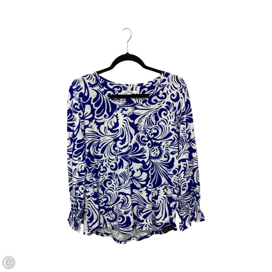 Blouse Long Sleeve By Chicos In Blue & White, Size: L