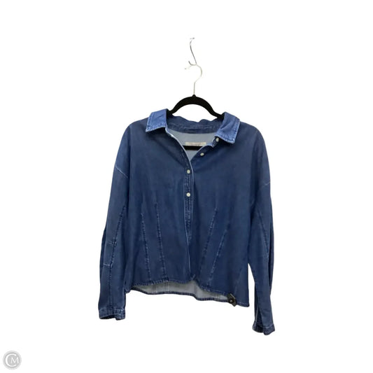 Blouse Long Sleeve By Loft In Blue Denim, Size: Xl