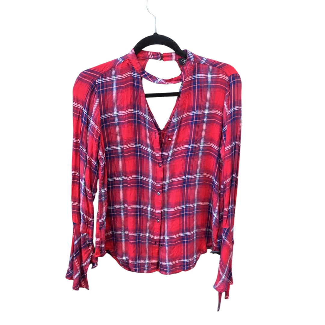 Top Long Sleeve By Jessica Simpson In Plaid Pattern, Size: M