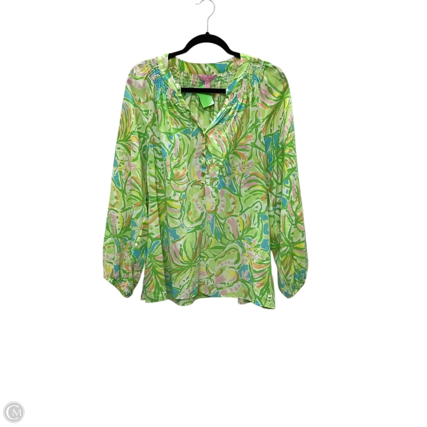 Top Long Sleeve Designer By Lilly Pulitzer In Green & Pink, Size: L