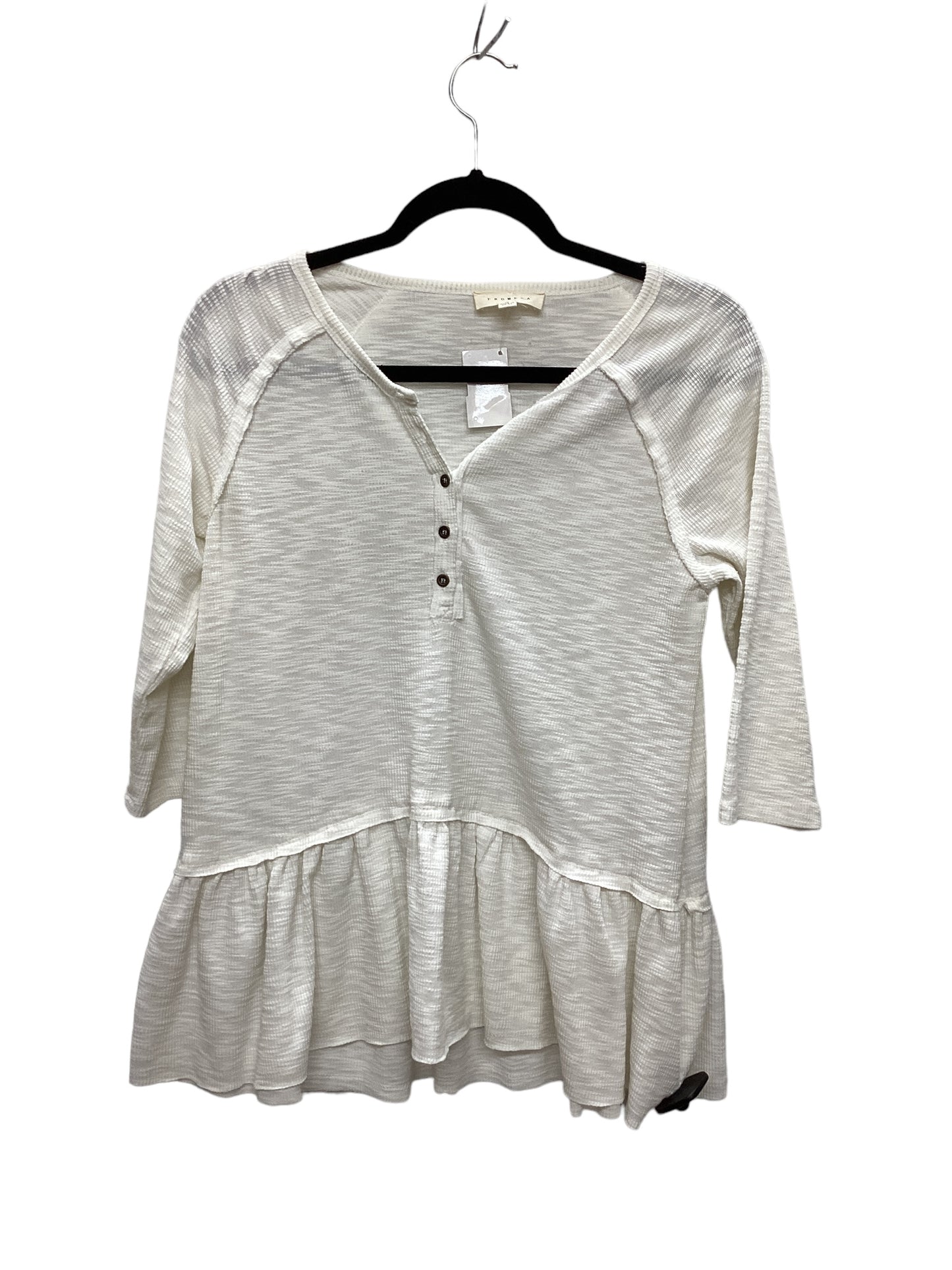 Top Long Sleeve By Promesa In White, Size: S