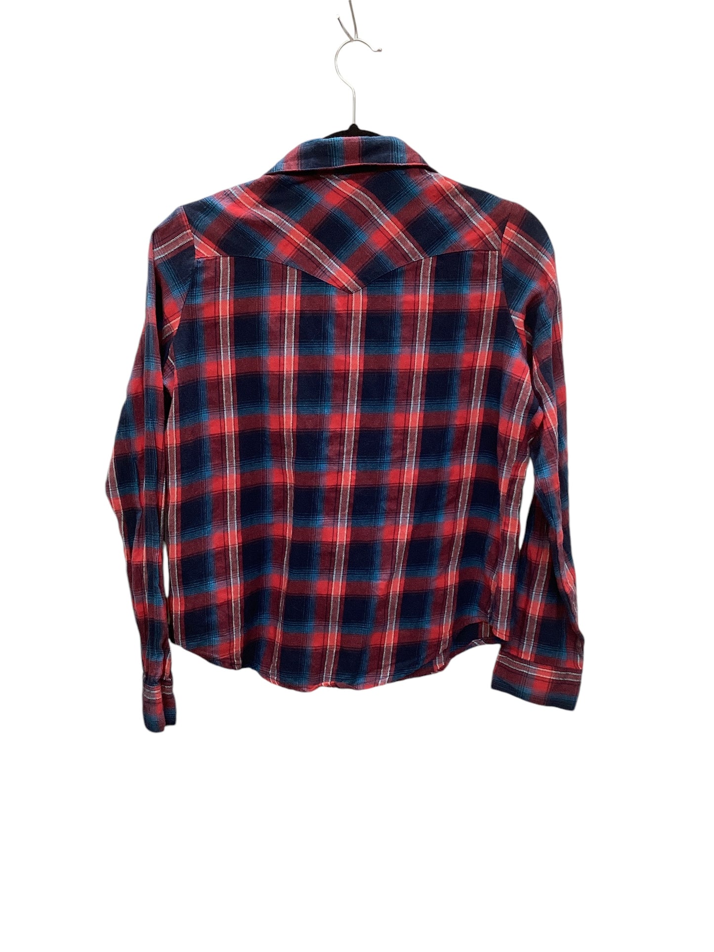 Top Long Sleeve By Wrangler In Blue & Red, Size: M