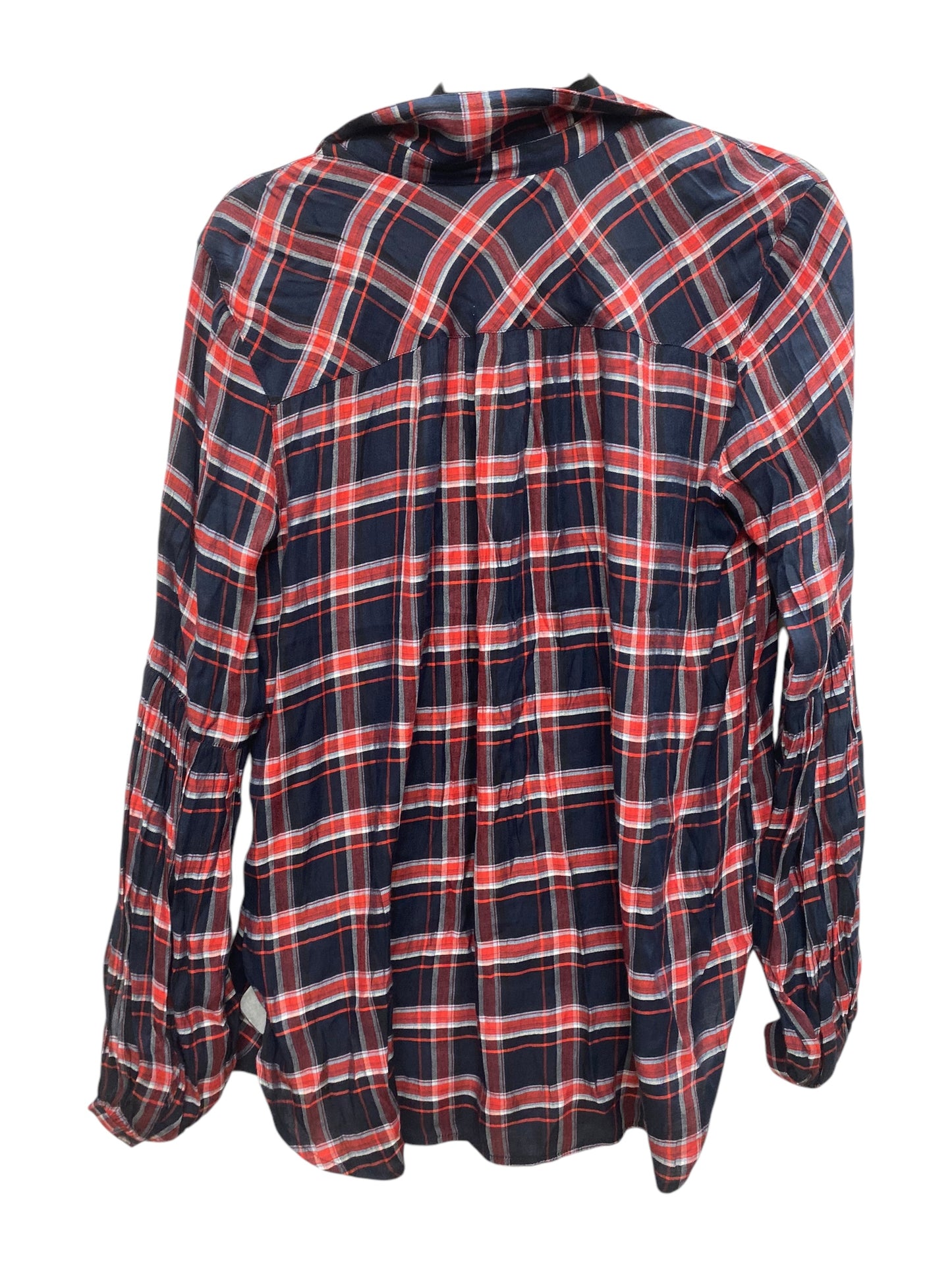 Top Long Sleeve By Loft In Plaid Pattern, Size: M