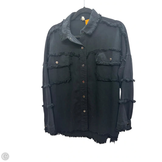 Jacket Denim By Elan In Black Denim, Size: S